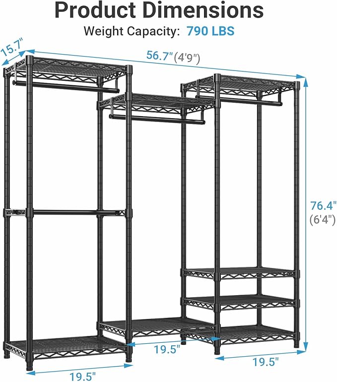 VIPEK V5 Medium Portable Closet Wardrobe Heavy Duty Clothes Rack, Freestanding Closet Metal Clothing Rack with 4 Hang Rods & 
