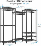 VIPEK V5 Medium Portable Closet Wardrobe Heavy Duty Clothes Rack, Freestanding Closet Metal Clothing Rack with 4 Hang Rods & 