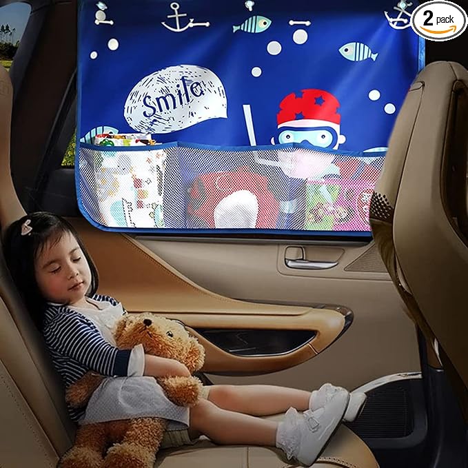 Car Sun Shade for Baby Kids Children 2 Pack Car Side Window Curtain Protector Protects from Sun Glare Heat Blocks UV Rays Glare Car Interior Sun Blocker Blind (Blue)