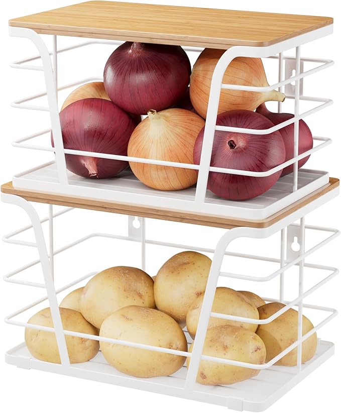 TIDIIABODE 2 Pack Kitchen Organization for Onions,Potatoes - Fruit Basket for Kitchen Counter & Storage Basket,Stackable Stor
