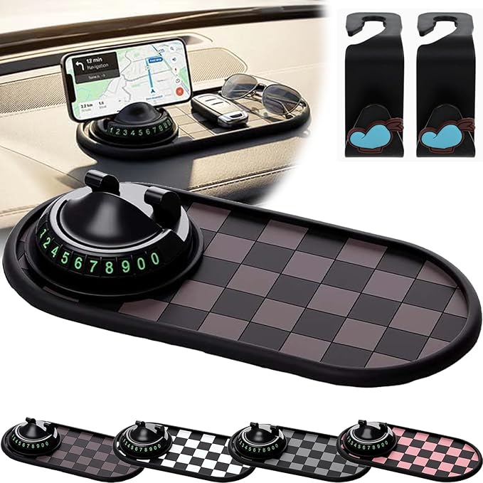 3-in-1 Anti Slip Mat for Car Dashboard, Multifunction Car Anti Slip Mat Phone Holder with Temporary Parking Number, Large Uni