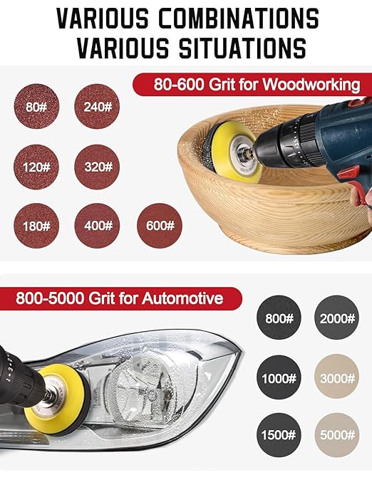 268-Pack 3 Inch Sanding Discs Drill Sanding Attachment, 80-5000 Grit Wet Dry Hook and Loop Sandpaper, Soft Foam Buffering Pad