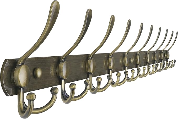 Dseap Coat Rack Wall Mount - 38” Long 10-Tri-Hooks Heavy Duty Coat Hanger Rail Wall Hooks for Hanging Coats Hats Clothing Clo