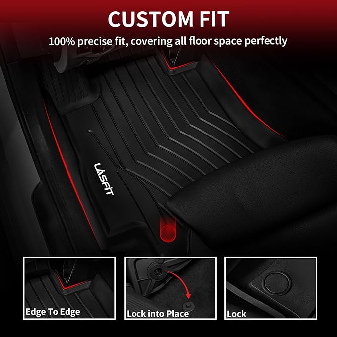 LASFIT Floor Mats for Mercedes Benz E Class 2017-2023 E300 / E350 / E400 / E450/ E43 AMG / E53 AMG / E63 AMG S (Fit Sedan & Wagon Only), All Weather TPE Floor Liners for E Class, 1st & 2nd Row