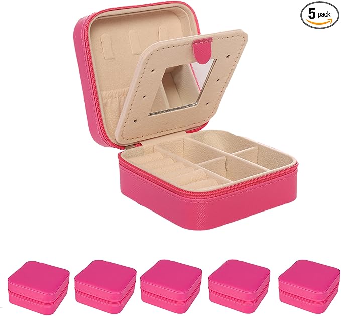 KElofoN Jewelry Case and Box - Small Travel Jewelry Organizer for Girls & Women with Mirror (Rosy-5)
