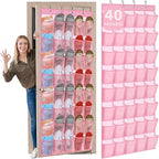 Windyun 40 Over the Door Shoe Organizer Large Breathable Mesh Pockets Pink Hanging Shoe Rack for Closet Behind Door Hanger St
