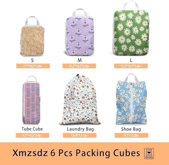 6 Pcs Compression Packing Cubes, Packing Cubes for Travel, Waterproof Luggage Organizer Bags Set, Cute Packaging Cubes for Wo