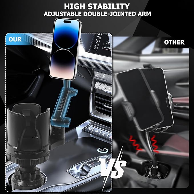 Frani Car Cup Holder Expander with Magnetic Phone Mount - Adjustable Insert Fits 2.68-4.33" Holders, 360° Gooseneck & Strong 