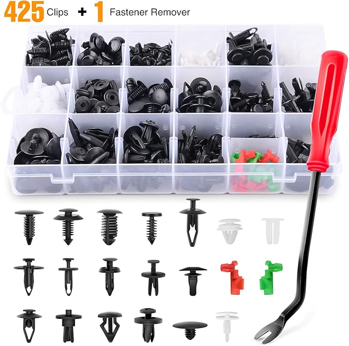 GOOACC 425 Pcs Car Body Retainer Clips Set Tailgate Handle Rod Clip Fastener Remover - 19 Popular Sizes Auto Push Pin Rivets 