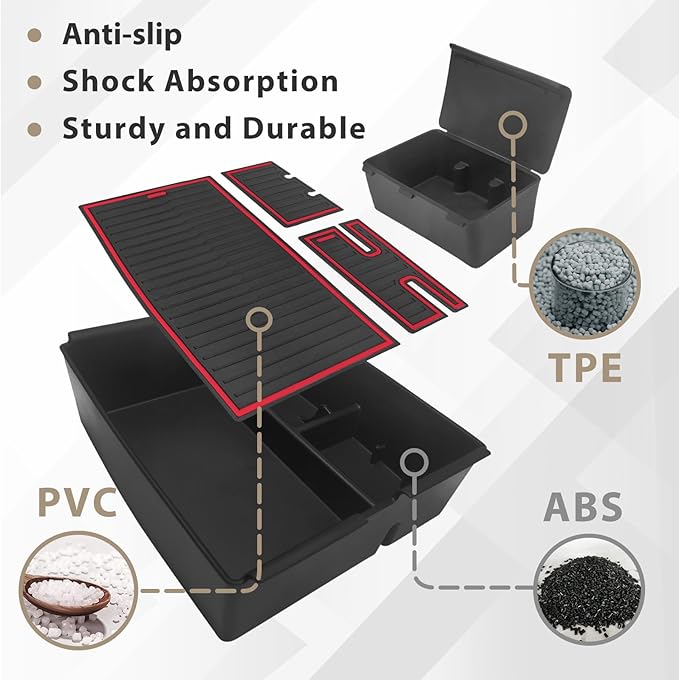 Muslogy Center Console Organizer Compatible with Toyota Tacoma 2024 2025 2026 Accessories Middle Console Storage Box ABS Material with Anti-Slip Mats Interior Insert Tray (Red)