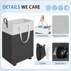 HomeHacks Laundry Basket with Wheels, Rolling Laundry Hamper, Collapsible & Waterproof Clothes Hamper, Narrow Corner Bins wit