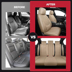 FREESOO Beige Car Seat Cover Full Set - Faux Nappa Leather Seat Covers for Cars, Ultra Breathable Waterproof Front Seats Cush