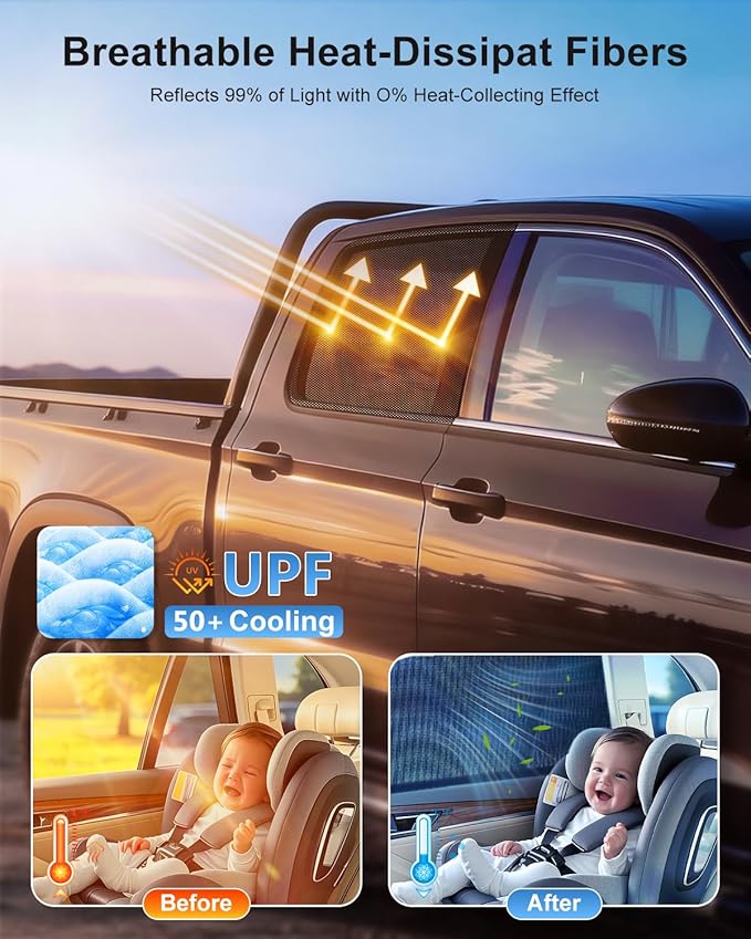 Car Window Shades(2 Pack)-Side Window Sun Shades, UV Protection Breathable Spandex Baby Window Covers, Universal Fit Most of Cars, Protect Privacy for Family (31.5" x47.2) Black