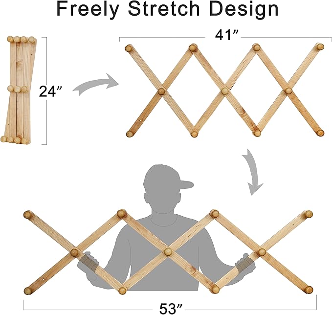 SKOLOO Hat Rack for Wall with 11 Hooks, 24 inch Solid Wooden, Modern, Huge Coat Rack Wall Mount for Coats, Hats, Bags, Cowboy