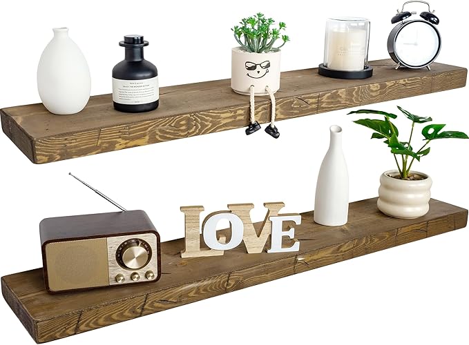 BGMG Floating Shelves 60 inch Long, Distressed,Wide Rustic Wooden Wall Shelves for Living Room Bedroom Kitchen Farmhouse Set 