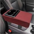 Car Center Console Armrest Pillow, Memory Foam Auto Armrest Box Cover with Cup Holder & Phone Holder, Waterproof Leather Arm Rest Protector Cushion, Interior Car Accessories (Wine Red)