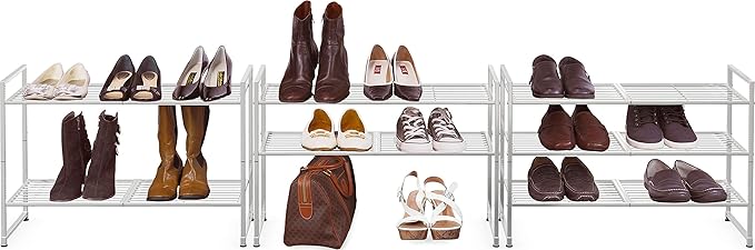 Simple Houseware 3-Tier Stackable Shoes Rack Storage Shelf, Silver