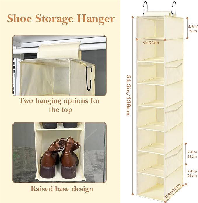 VERONLY Hanging Shoe Organizer for Closet with 8 Shelves,Mesh Pockets-Wider Hanging Shelves for Shoes,Clothes,Hats With Sturd
