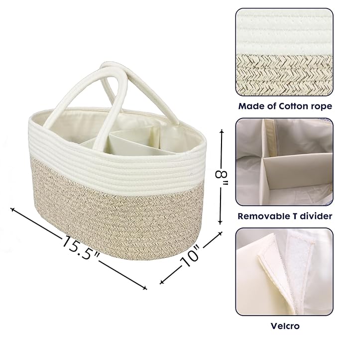 Large Baby Diaper Caddy Organizer for Girl Boy Rope Nursery Storage Bin Basket Portable Holder Tote Bag for Changing Table Ca