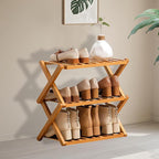 Jessie Bamboo Shoe Rack,Free Standing Shoe Rack for Closet,Portable Folding Shoe Storage Rack, Space Saving,Shoe Shelf for Be