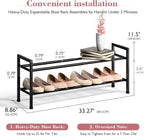 Bumusty 2 Tier Expandable Shoe Rack for Closet, 18“-33” Adjustable Shoe Rack for Small Space, Small Shoe Organizer for Front 
