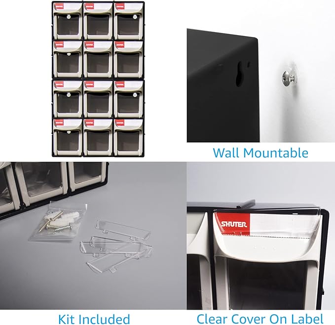 SHUTER Tilt Out Storage Cabinet w/6 Removeable Drawers, Plastic Small Parts Organiser, Stackable Storage Drawers, Tip Out Bin