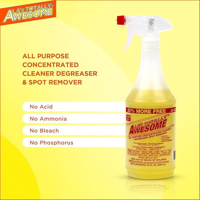 La's Totally Awesome All Purpose Cleaner Combo – 24 oz Spray + 64 oz Refill – Heavy Duty Degreaser & Multipurpose Cleaner for