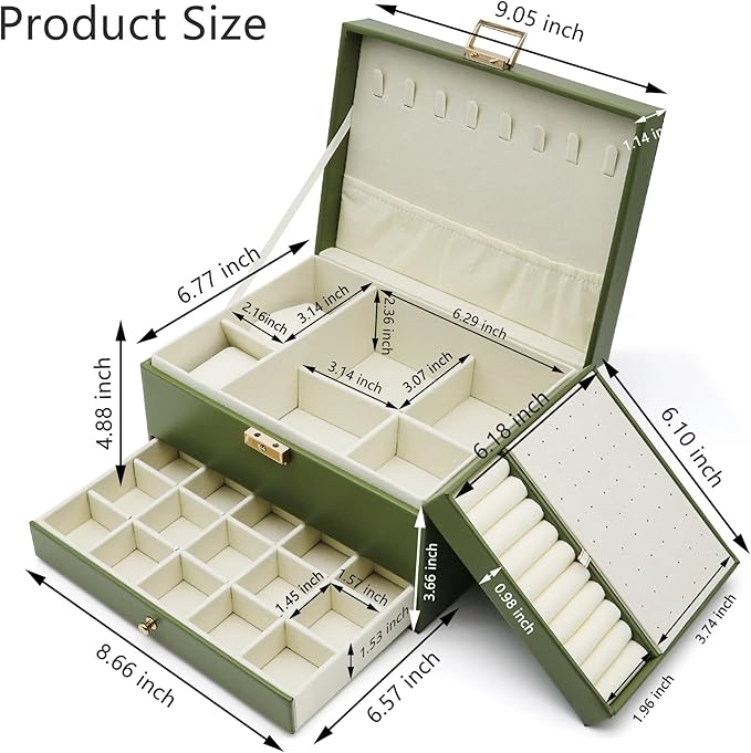 Jewelry Organizer Box, Jewelry Box Organizers for Women Girls, 3 Layers Large Leather Jewels Storage Case for Earring, Rings,