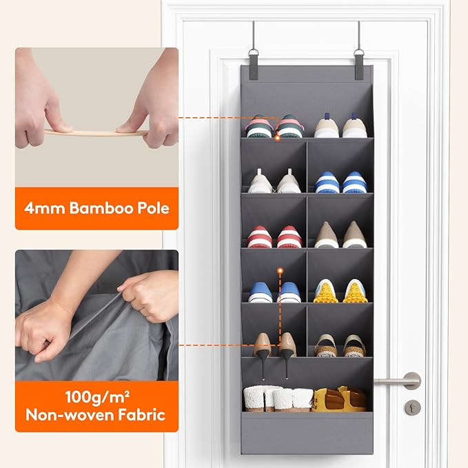 Lifewit 6 Tier Over the Door Shoe Organizer with 11 Large Deep Pockets, Fabric Hanging Shoes Shelf for Closet, Dorm Storage, 