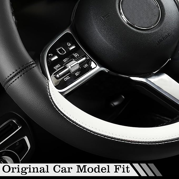 Car Leather Steering Wheel Cover - Panapi Material, Universal 14.5-15 Inch Leather Anti-Slip Breathable Auto Steering Wheel C