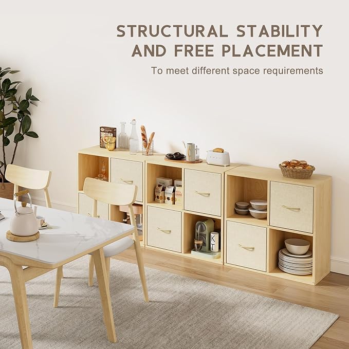 EXPERLAM 4 Cube Storage Organizer - Solid Wood Bookshelf with 2 Storage Bins, Cube Shelf with 2 Removable Back Panels, Vertic