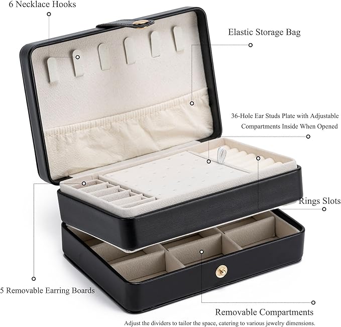 MODENGKONGJIAN Jewelry Organizer Box, 2-Layer Large Jewelry Storage Case, Portable Travel Jewelrys Display Holder for Earring