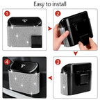NBTEPEM Bling Car Trash Can with Lid, Mini Auto Garbage Can with 30 Trash Bags, Leakproof Automotive Garbage Container Bin, Bling Car Accessories Trash Can for Women (Silver Diamond)
