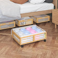 Under Bed Storage Containers with Wheels, Larger Bamboo Wood Under Furniture Storage Containers with Dust Bags，Rolling for Sh