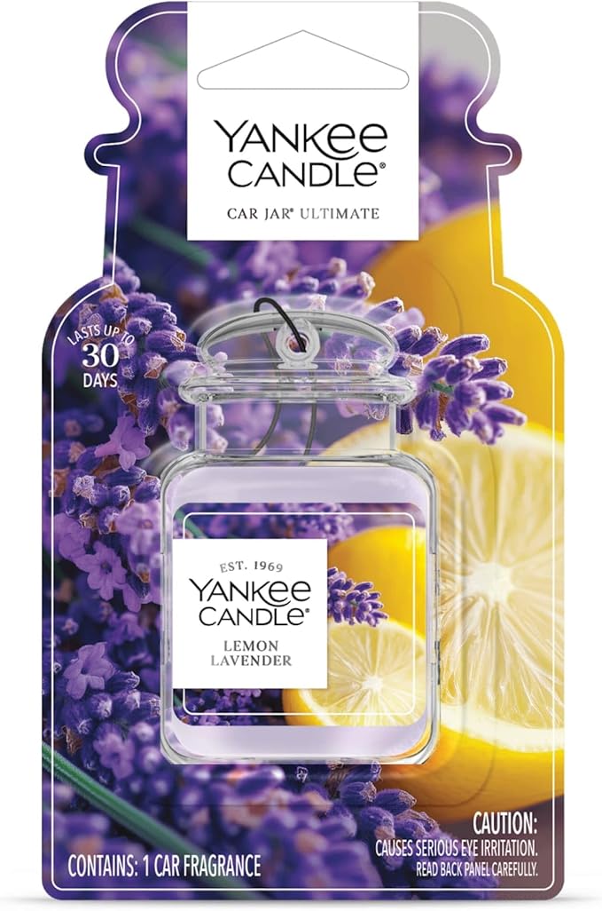 Yankee Candle Car Air Fresheners Hanging Car Jar Ultimate Lemon Lavender Scented Neutralizes Odors Up To 30 Days, Purple