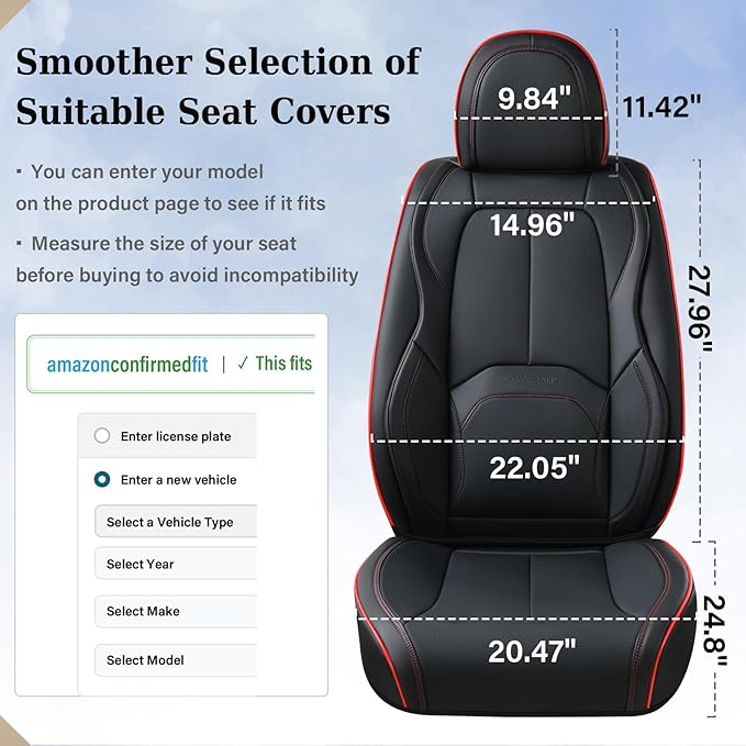 Coverado Car Seat Covers Full Set, Premium Nappa Leather Seat Covers for Car, Waterproof Car Seat Protector with Lumbar Suppo