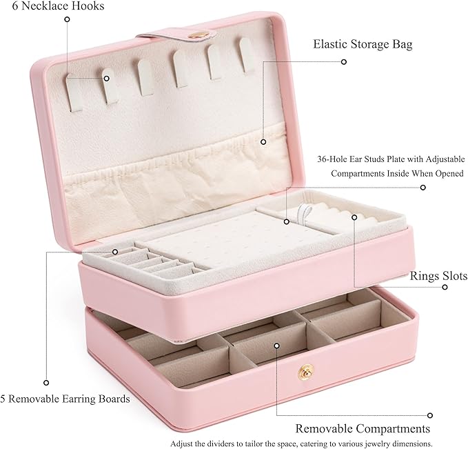 MODENGKONGJIAN Jewelry Organizer Box, 2-Layer Large Jewelry Storage Case, Portable Travel Jewelrys Display Holder for Earring