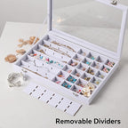 Frebeauty 48 Grid Jewelry Tray,Adjustable Earring Holder Organizer with Glass Lid,Velvet Drawer Jewelry Organizer for Rings,S