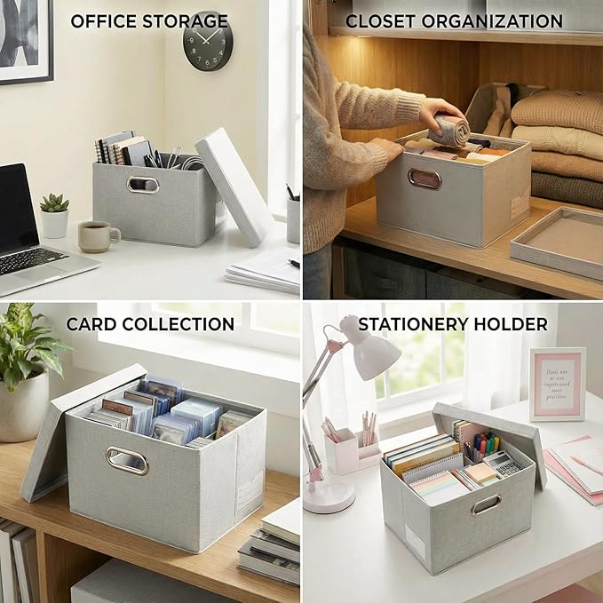 PRANDOM Storage Bins with Lids [3-Pack] Linen Fabric Foldable Storage Boxes Organizer Containers Baskets Cube with Cover for 