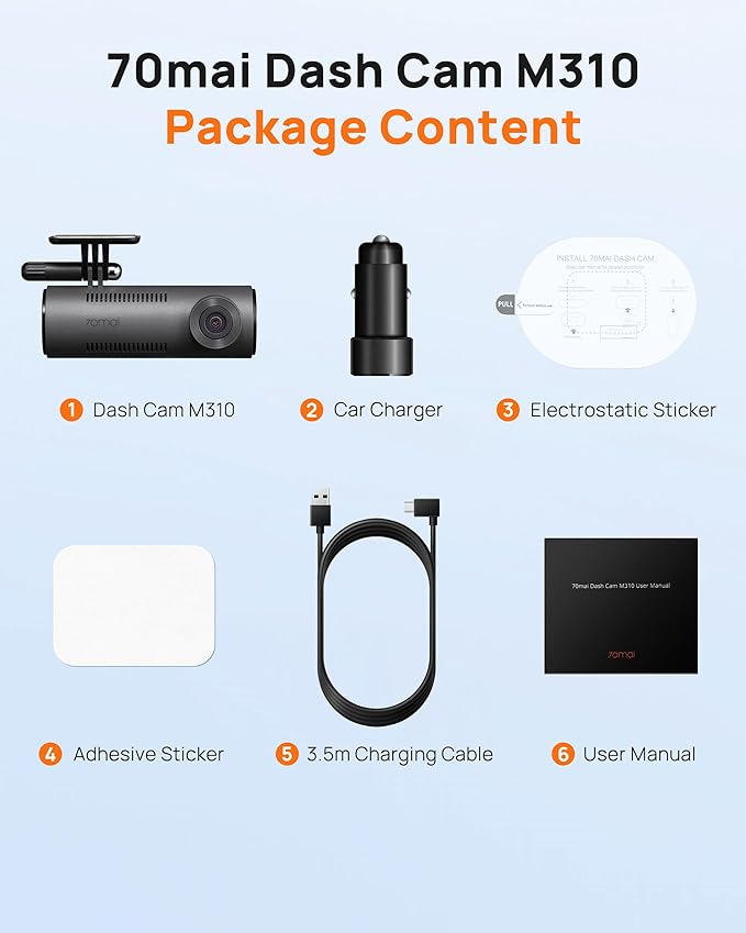 70mai Dash Cam M310, Dash Camera for Cars 1296P QHD, Smart Dash Cam Front Built in WiFi, 130° Wide-Angle FOV, WDR, Night Visi