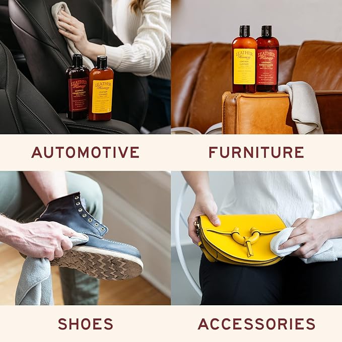 Leather Honey Complete Leather Care Kit Including 4 oz Cleaner, 8 oz Conditioner and Applicator Cloth for use on Leather Appa