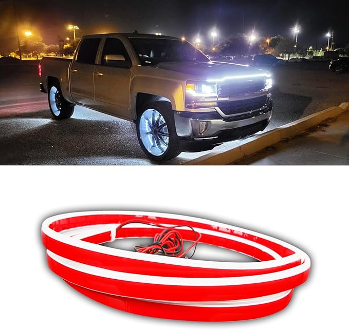 Car Hood Light Strip Exterior, 71 Inch DRL LED Strip Lights Waterproof IP68 Scan Start-up + White Light,Compatible with GMC Sierra 1500 2500 Chevy Silverado 1500 2500 Dodge Ram 1500