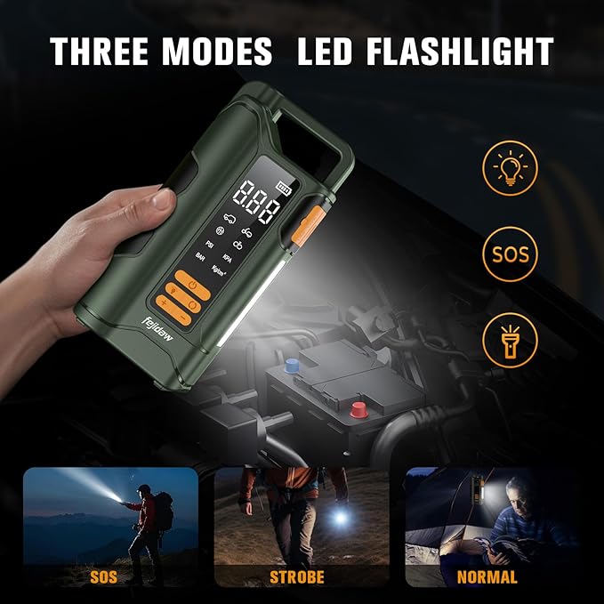 Jump Starter with Air Compressor,5000A Car Battery Jumper Starter, 16000mAh Battery Jumper Starter Portable for 10L