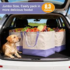 Reusable Grocery Bags Heavy Duty, 8.3 gal Foldable Large Canvas Tote Bag with Handles, Holds 60 lbs Canvas Shopping Bags, 3 Pack（Off White+Light purple）