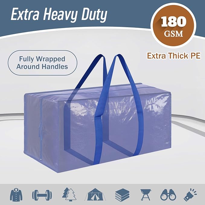 6 Pack Extra Heavy Duty Large Moving Bags with Strong Zipper & Comfortable Handles, Sturdy & Durable Clothes Storage Bags Tot