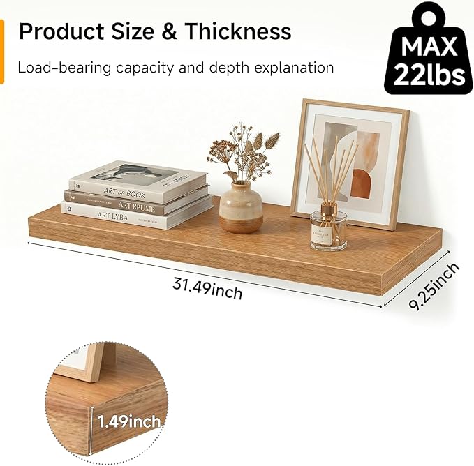INHABIT UNION 31.5in Floating Shelves for Wall, Wall Mounted Shelves for Decor Storage Set of 2, Floating Shelf for Bedroom, 
