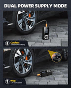 Cordless Tire Inflator Portable Air Compressor, Smart Air Pump for Car Tire with Digital Pressure Gauge, LED Light, 12V Car Power Adapter, Storage Box, 4 Valve