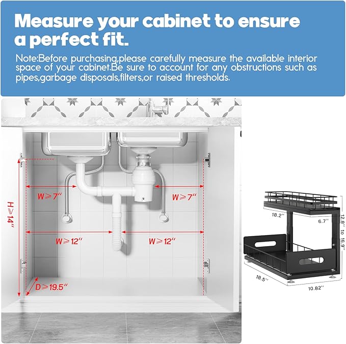Under Sink Organizer Upgrade To Professional Rails,2-Tier Dual Pull Out Cabinet Storage,Height Adjustable Slide Out Drawers F