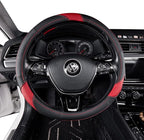 EKR Universal 15 inch Leather Steering Wheel Cover - Genuine Leather, Breathable, Anti Slip & Odor Free (Black/Red, M(14" 1/2-15" 1/4))