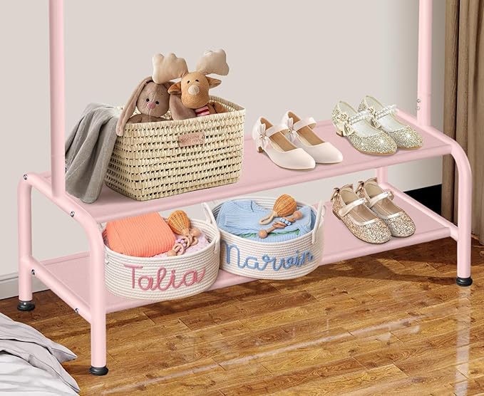 mirolam Kids Clothing Rack - Dress Up Storage - Dress Up Rack for Little Girls - Small Kids Costume Wardrobe with 2 Fabric Sh